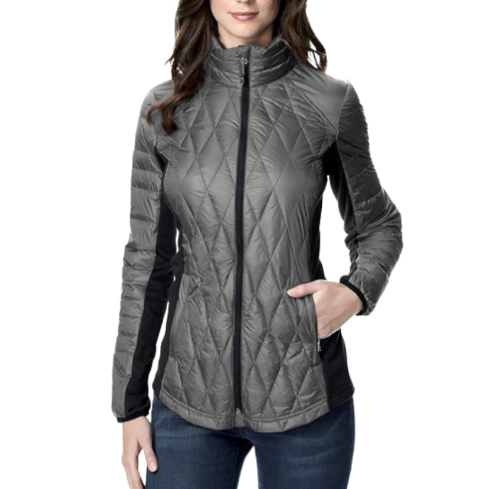 32 Degrees Mixed Media Soft Packable High Neck Down Jacket Coat Gray Black S - Picture 1 of 9
